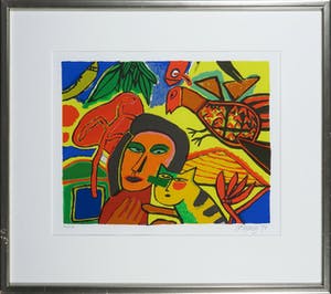 Corneille - Zeefdruk, Femme orange - Ingelijst kopen? Bied vanaf 200!