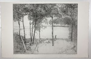 Charles Donker - ets - 'Landschap met twee stokken, Rhijnauwen' - PROEFDRUK IIe staat - 1970 kopen? Bied vanaf 480!