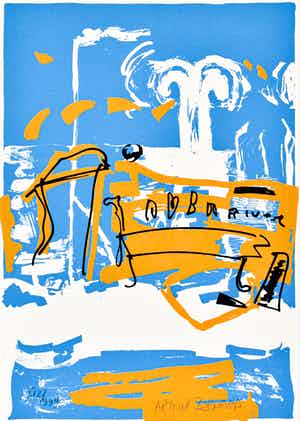 Arthur Bernard - blauw, oranje abstract verkocht voor € 50!