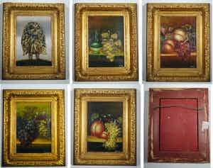 Niet of onleesbaar gesigneerd - 5 stillevens, druiven en een uiltje verkocht voor € 1!