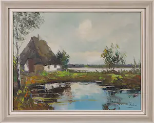 Niet of onleesbaar gesigneerd - Lot van twee landschapjes in olieverf kopen? Bied vanaf 1!