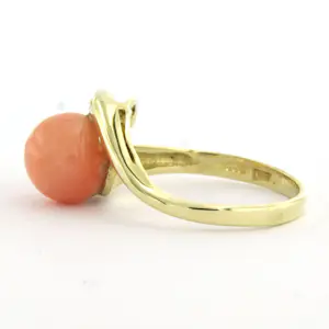 14k geel gouden ring met koraal en single cut geslepen diamant tot. 0.02ct kopen? Bied vanaf 290!