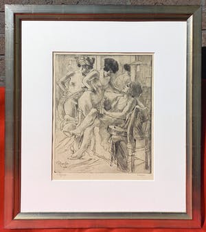 Armand Rassenforse - Coulisses, ets (zeer mooi ingelijst) kopen? Bied vanaf 250!
