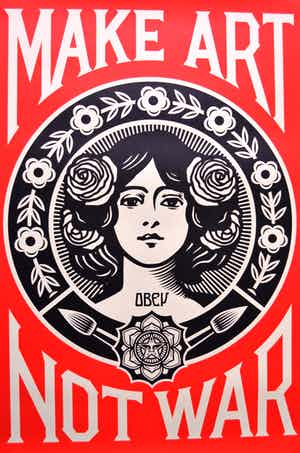 Shepard Fairey - MAKE ART NOT WAR - gesigneerd verkocht voor € 100!