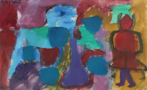 Eugène Brands - Kind in een tuin (1956), geverniste gouache (zeer mooi ingelijst) kopen? Bied vanaf 1000!