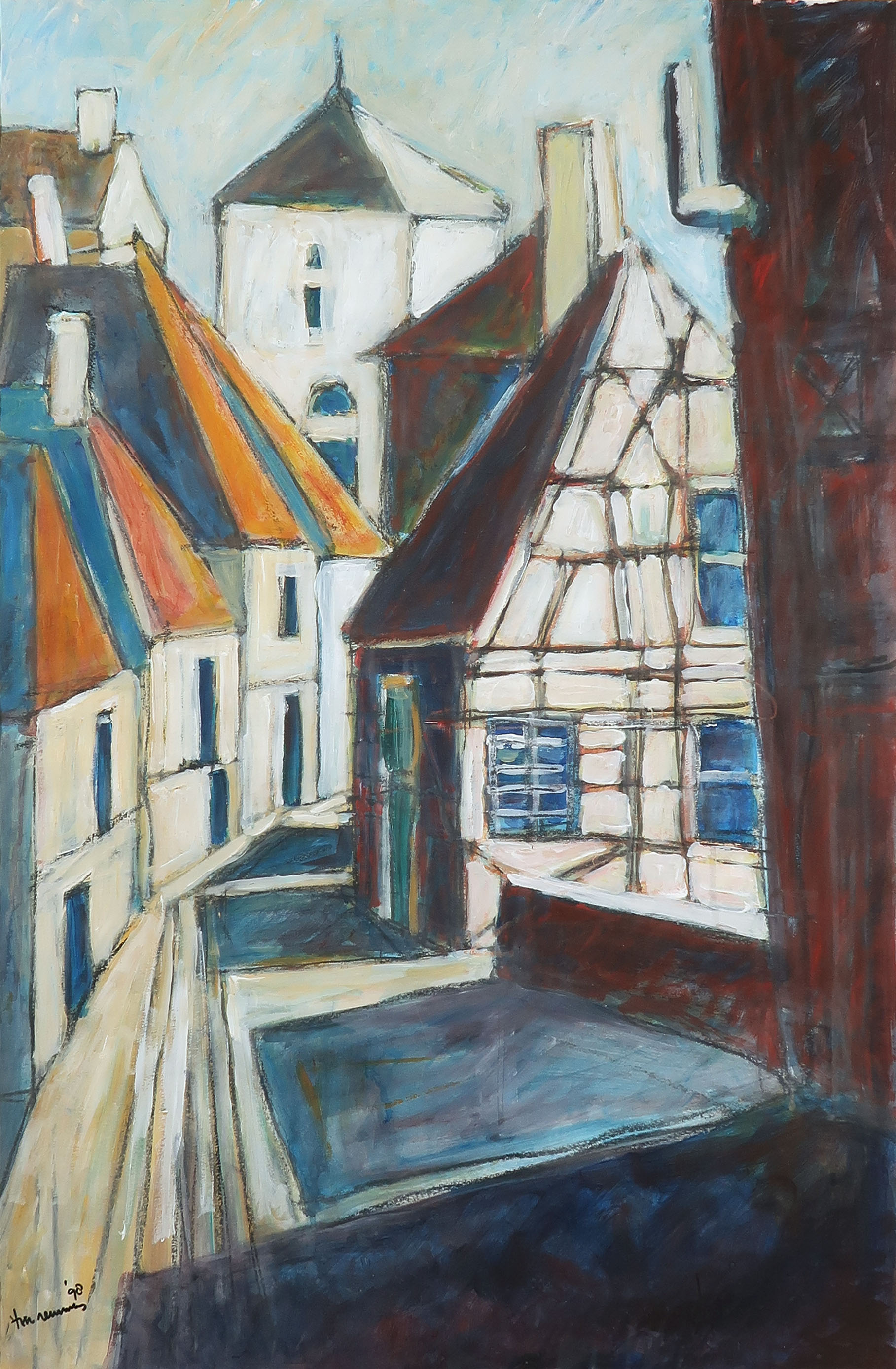 Ton Remmers - Gouache op papier, Stadsgezicht - Ingelijst (Groot) kopen? Bied vanaf 40!