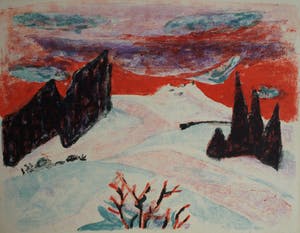 Willy Suter - Litho, “Sneeuwlandschap” – Kunst-Schoolplaat uit 1960 – V.AE.V.O. kopen? Bied vanaf 50!