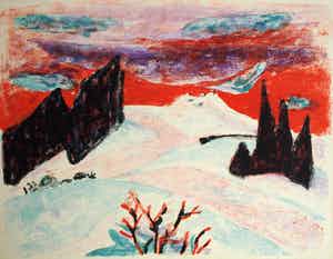 Willy Suter - Litho, “Sneeuwlandschap” – Kunst-Schoolplaat uit 1960 – V.AE.V.O. verkocht voor € 50!