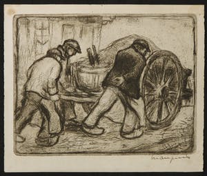 Niet of onleesbaar gesigneerd - Ets, Z.T. Mannen met kar kopen? Bied vanaf 10!