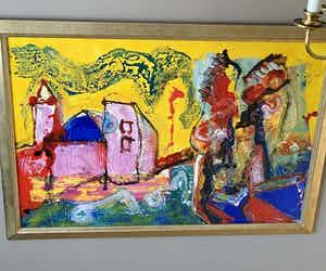 Jan te Wierik - Huizen en bomen, geel dorp verkocht voor € 1500!