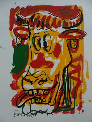 Peter Klashorst - Zeefdruk, titel. "Mad Cow ". kopen? Bied vanaf 35!