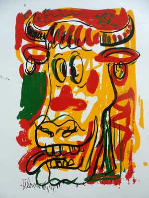 Peter Klashorst - Zeefdruk, titel. "Mad Cow ". verkocht voor € 35!