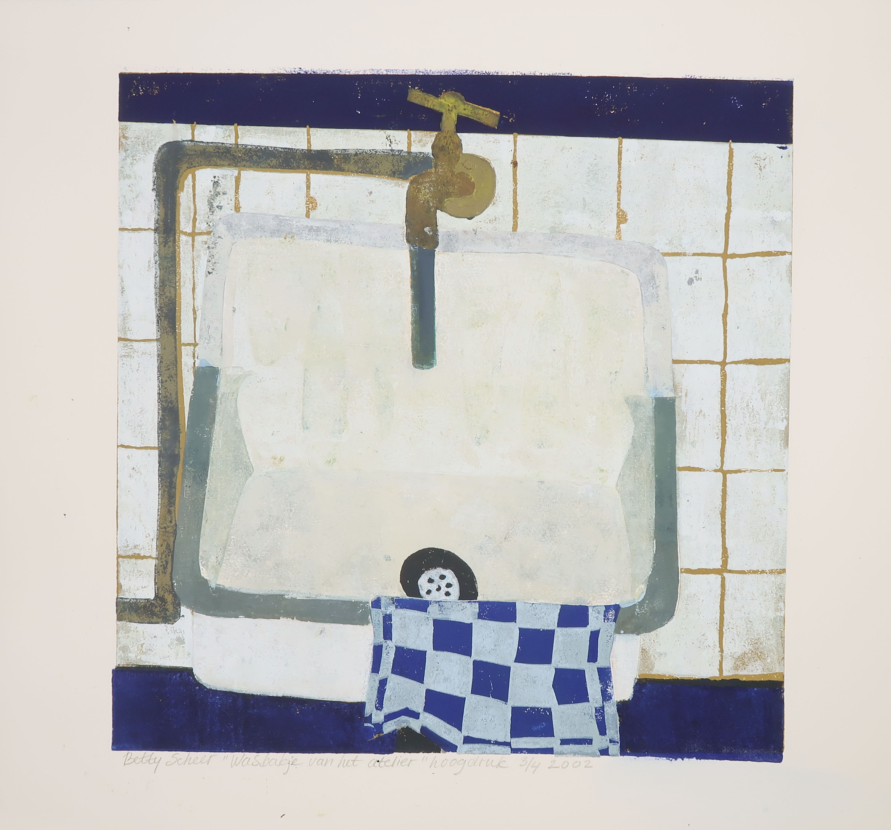 Betty Scheer - Linosnede, Wasbakje van het atelier kopen? Bied vanaf 20!