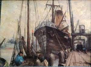 Joseph van de Wall Perne - Vrachtschip aan de kade verkocht voor € 190!