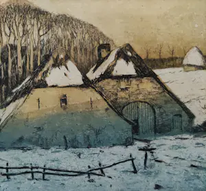 Eugene Lucker - Winterlandschap met twee schuren kopen? Bied vanaf 45!