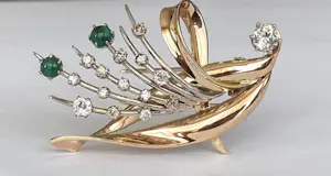 14 karaat Geel goud - Broche - 1.11 ct Diamanten - Smaragden kopen? Bied vanaf 900!