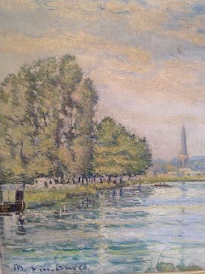 Niet of onleesbaar gesigneerd - Zomer a/d Vliet, 1958 (Toren van Voorschoten o/d achtergrond) kopen? Bied vanaf 1!