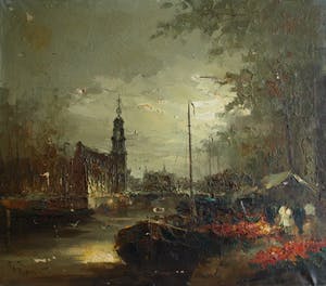 Jan Bevort - Olieverf op doek , Bloemenmarkt Singel Amsterdam – restauratieproject – 70x80 cm kopen? Bied vanaf 75!