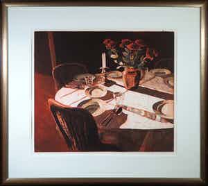 Marcel Schellekens - Zeefdruk, Stilleven gedekte tafel - Ingelijst verkocht voor € 100!