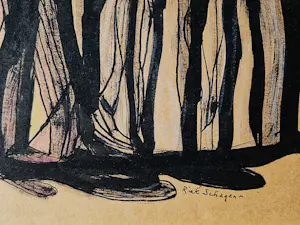 Riek Schagen - Gemengde techniek op papier– "2 vrouwen" - gesigneerd - in passe partout kopen? Bied vanaf 36!