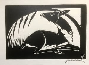 Jan Schonk - Houtsnede "Liggende Ree" 1927 kopen? Bied vanaf 50!