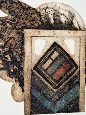 Peter Oosterbos - 1976 -grote, in gelimiteerde oplage (60) gemaakte reliëf Ets "1,2,3" potloodges kopen? Bied vanaf 38!