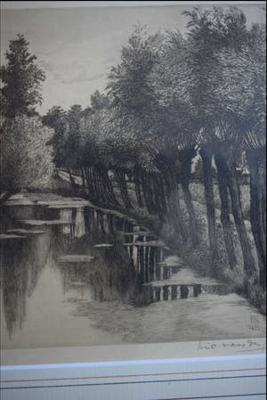 Nico van der Jagt - Ets - Poldersloot met knotwilgen -1948 kopen? Bied vanaf 60!