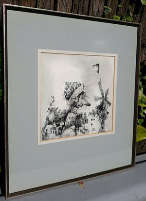 Dirkje Kuik - Fantasiefiguur met hartvormige ballon, tekening (ingelijst) kopen? Bied vanaf 195!