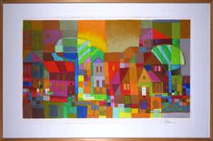 Ton Schulten - Zeefdruk, Mozaïekstad - Ingelijst (Groot) verkocht voor € 200!