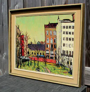 Kees Bastiaans - olieverf op paneel: stadsgezicht kopen? Bied vanaf 1000!