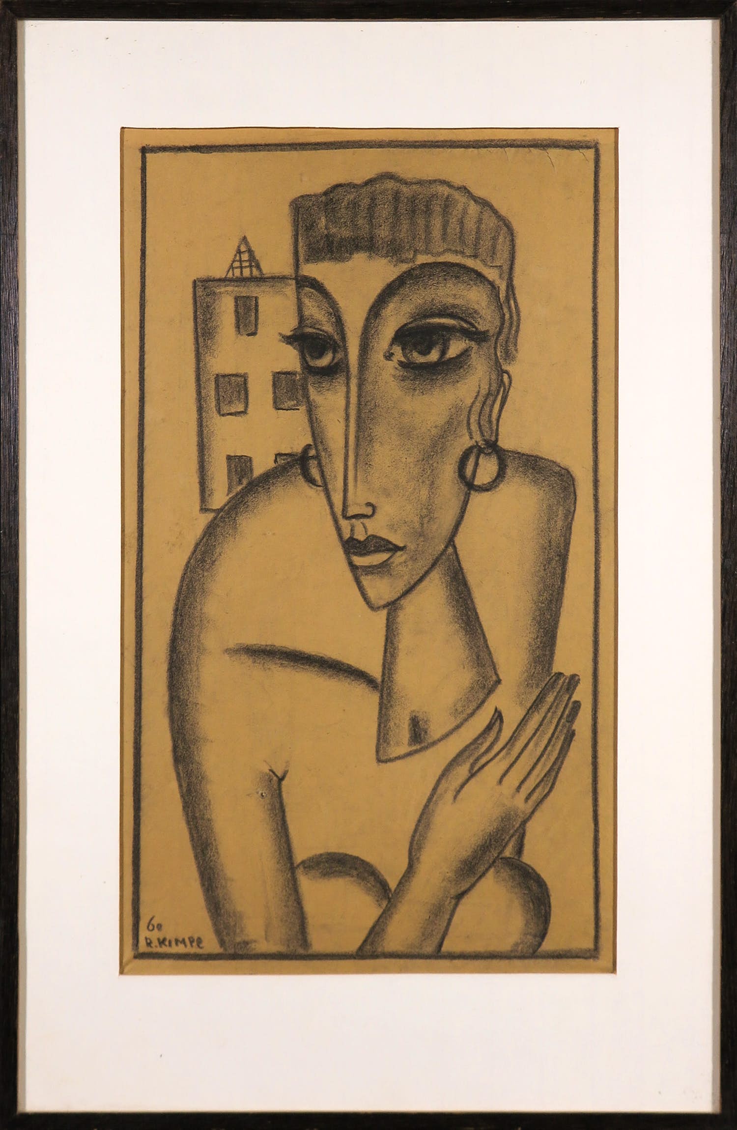 Reimond Kimpe - Houtskool, Vrouw met witte kraag - Ingelijst kopen? Bied vanaf 650!