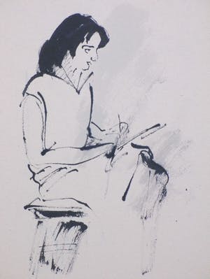 Lili Pieter van Leer - Vrouw in de Tekenklas - Penseel/inkttekening kopen? Bied vanaf 1!