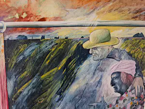 Mick Rooney - in 1977 geschilderde Gouache "man and woman in a surreal landscape" gesigneerd kopen? Bied vanaf 185!