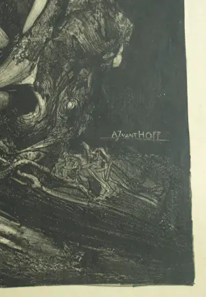 Adriaan van 't Hoff - Lithografische prent , Oehoe – Uitgegeven door De V.AE.V.O. –100x75 cm kopen? Bied vanaf 60!