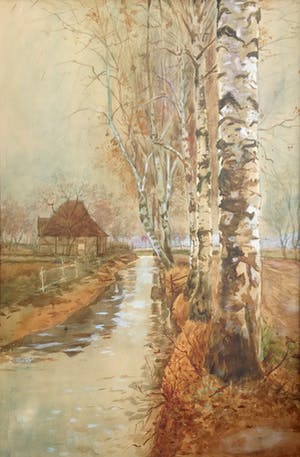 Niet of onleesbaar gesigneerd - Berken langs de boerensloot - aquarel kopen? Bied vanaf 1!