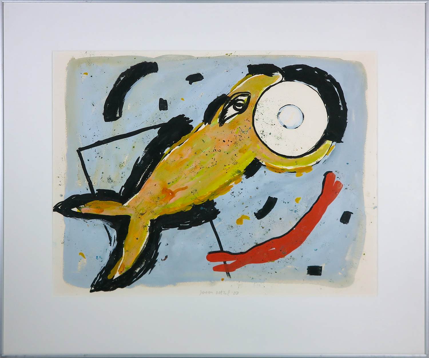 Jeroen Olthof - Gouache op papier, Catch - Ingelijst kopen? Bied vanaf 60!