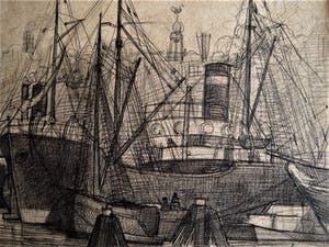 Henri Wouters - etser, lithograaf, schilder, tekenaar -potloodtekening "Amsterdam minerva Haven" kopen? Bied vanaf 10!