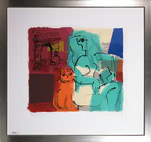 Michael Leu - Zeefdruk, An Afternoon in the Summer - Ingelijst verkocht voor € 80!
