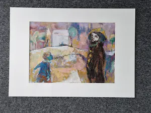 Niet of onleesbaar gesigneerd - Grote gouache op papier "personen in landschap" gesigneerd kopen? Bied vanaf 1!