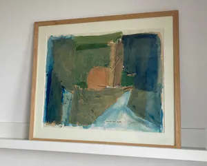 Gjalt Walstra - Uniek werk in gemengde techniek (inkt & collage), Abstract landschap met zon kopen? Bied vanaf 50!