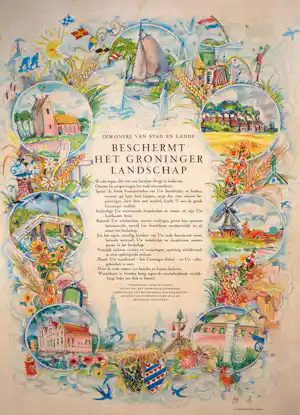 Johan Dijkstra - zeldzame, grote promotieprent 'het Groninger landschap'- kleurenlitho, ingelijst verkauft für € 125!