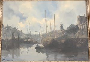 Adriaan Terhell - 2 x stadsgezicht met boten vanaf de waterkant. kopen? Bied vanaf 1!