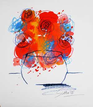 Wilhelm Schlote - Kleurengiclee STILLEVEN BOUQUET IN ORANJE Handgesigneerd. verkocht voor € 55!