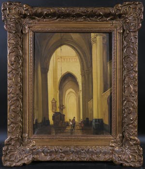 Niet of onleesbaar gesigneerd - Olieverf op doek, Kerinterieur - Ingelijst kopen? Bied vanaf 1!