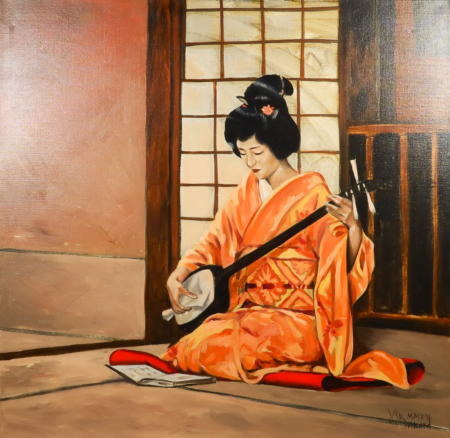 Valentin Bakardjiev - Olieverf op doek, Shamisen (Groot) verkocht voor € 150!