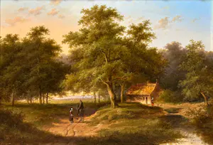 Jan Evert Morel (II) - Landschap met huisje en figuren kopen? Bied vanaf 995!