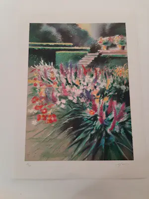 Rolf RAFFLEWSKI - Litho, , getiteld 'Giverny - Parterre de fleurs chez Monet'. kopen? Bied vanaf 40!