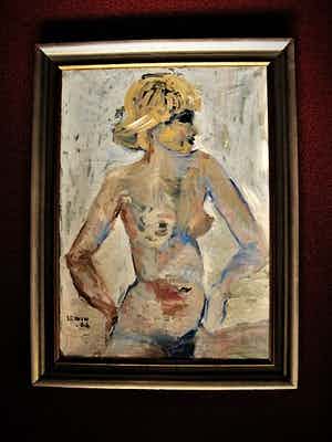 Niet of onleesbaar gesigneerd - Expressionistisch olieverf "blond vrouwelijk naakt" gesigneerd Lewin 1966 verkocht voor € 10!