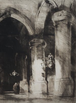 Han van Meegeren - Kerkscene met mooie lichtinval - Ets - Handgesigneerd en Ingelijst kopen? Bied vanaf 100!