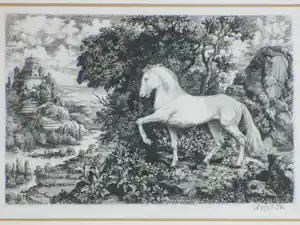 Dirk van Gelder - Wit paard in Arcadisch landschap - Gravure kaufen? Bieten Sie von 48!